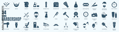 Barbershop solid icon set. Vector graphic glyph style pictogram package isolated on white background