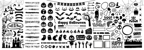 Obraz na płótnie Big set of halloween silhouettes black icon and character