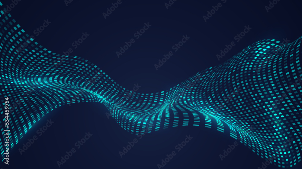 Abstract technology digital futuristic big data concept blue squares pixel pattern elements distort with lighting effect on dark background Abstract technology digital futuristic big data concept blue squares pixel pattern elements distort with lighting effect on dark background
