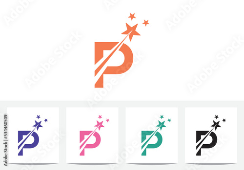 Initial letter p with star logo design template