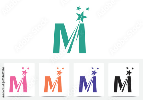 Modern M letter with star clean logo and abstract icon design