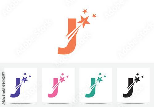 Modern letter J and star logo design and icon template