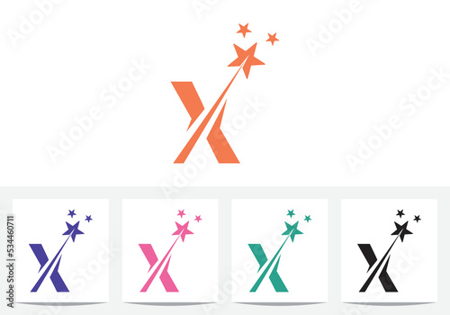Star On Letter X Logo Design And Icon