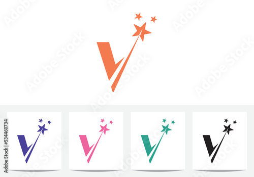 Modern V letter and star logo design in vector