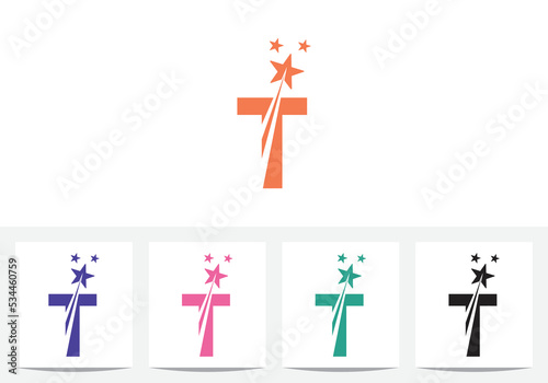 Initial letter T with star abstract modern logo and icon design