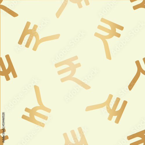 Indian rupee symbol vector pattern seamless background. Gold foil effect backdrop with tossed currency icons. Finance repeat. Graphic resource. Golden all over print for money,business, economy