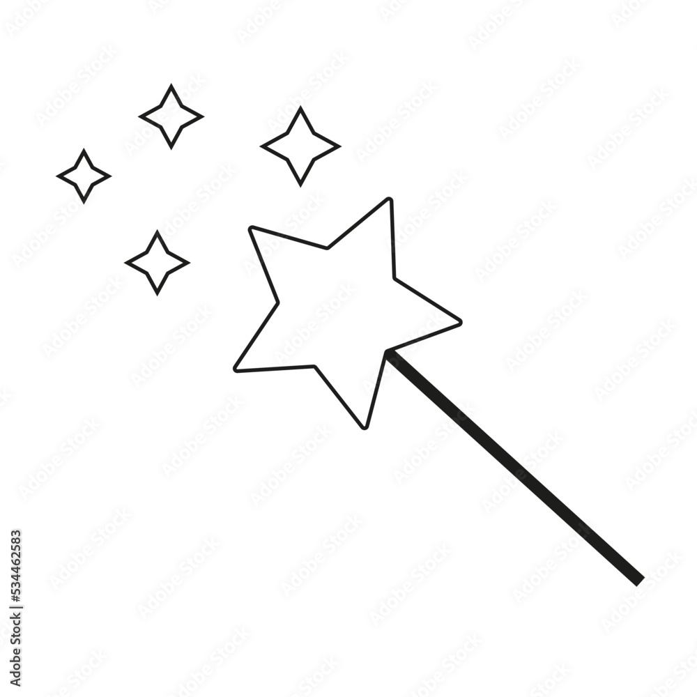 Fototapeta premium Icon with the image of a magic wand with stars on a white background for the decoration of the holiday Halloween