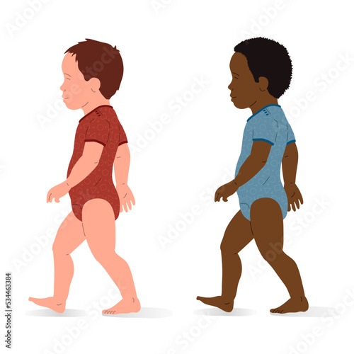 Child, standing and walking, isometric view, full body. Isometric vector illustration.