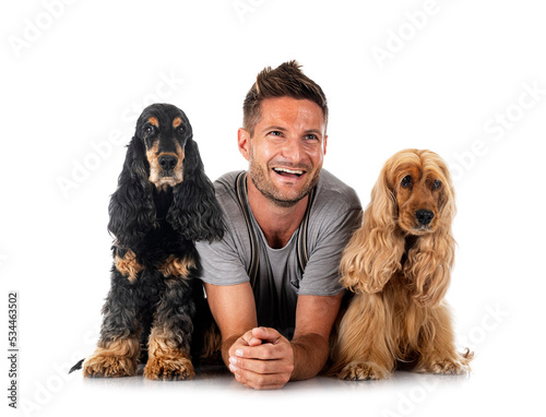Photography English Cockers Spaniels and man