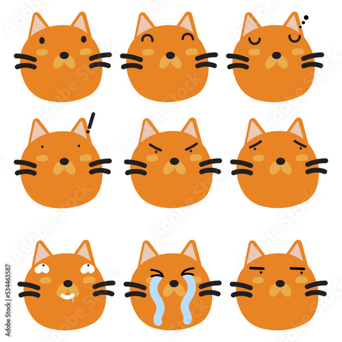 cartoon-01-06-CatCat face mood. Present of face Still, Smile, Sleep, Angry, Sad, Confused, Obscene, Cry, Glance. Cute Wildlife Animal Character Vector Illustration.
