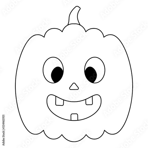 Pumpkin. Smiling facial expression. Vector illustration. Outline on an isolated white background. Doodle style. Coloring book for children. Sketch. Halloween symbol. Nice grimace. Jack-lantern. 