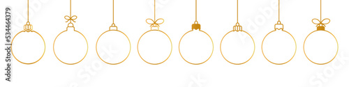 Christmas ball golden line icon.Set of simple golden christmas balls isolated on white background.Holiday christmas decoration