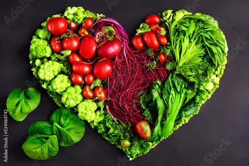 human heart made from various vegetables, healthy food concept