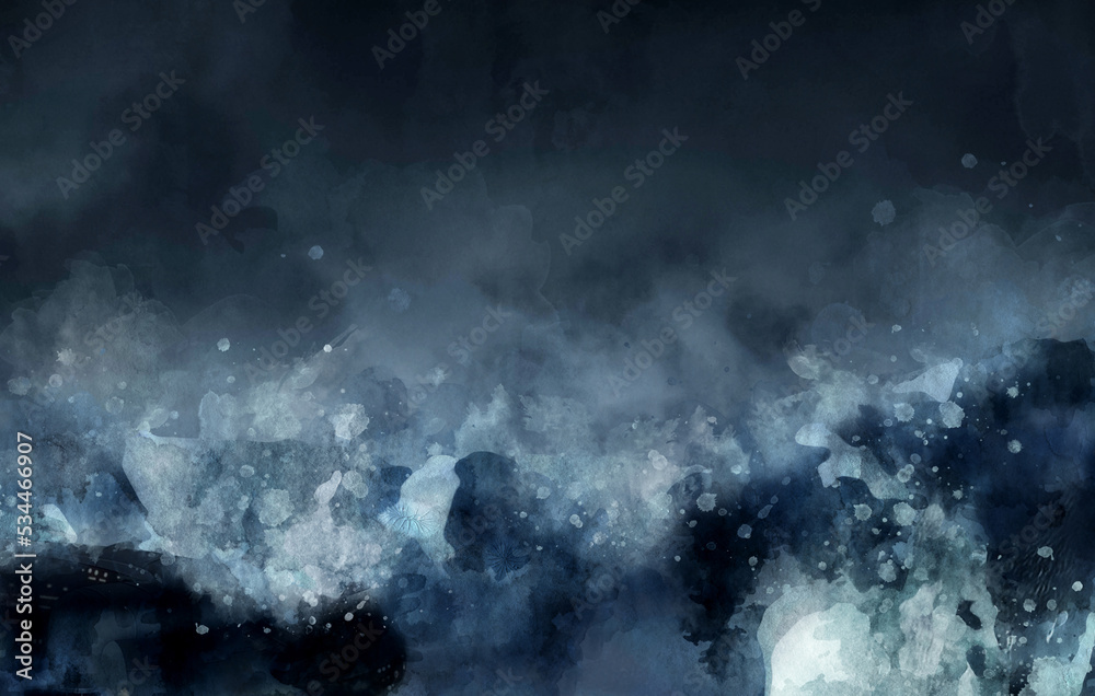 Fototapeta premium Dark blue and black watercolor background. Abstract watercolor deep space background.