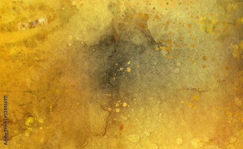 Gold Watercolor Texture. Abstract art background orange, yellow and golden colors. Colorful background. Copy space.