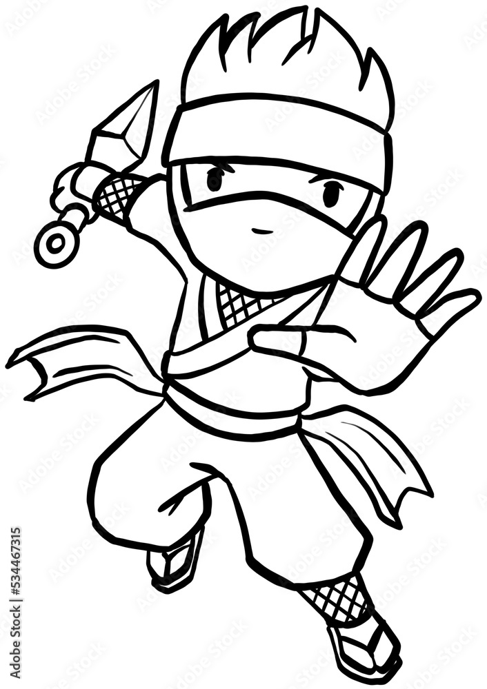 cartoon japanese ninja character for coloring book Stock Illustration ...