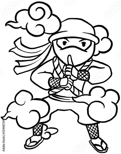 cartoon japanese ninja character for coloring book