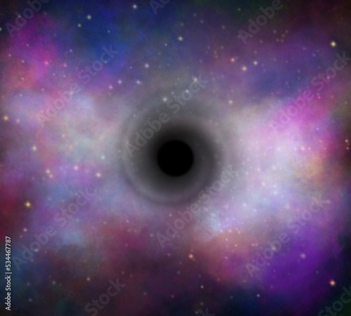 Fototapeta Naklejka Na Ścianę i Meble -  Black holes have such strong gravity that nothing without particles or even electromagnetic radiation, such as light, cannot escape from a black hole, space drawing