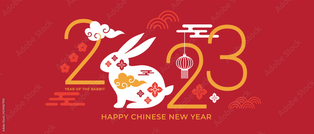 Chinese new year 2023 year of the rabbit - Chinese zodiac symbol, Lunar new year concept, modern background design - obrazy, fototapety, plakaty 