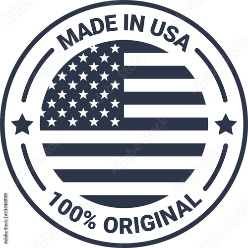 Made in the usa labels in grey colors. American product emblem. Package element illustration.