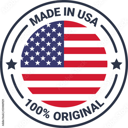 Made in the usa labels in flat design style. American product emblem. Package element illustration.