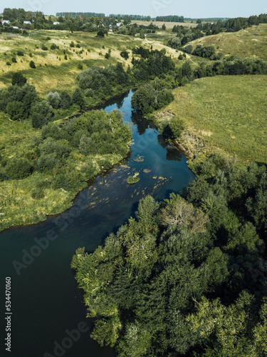 Aerial view over the small river