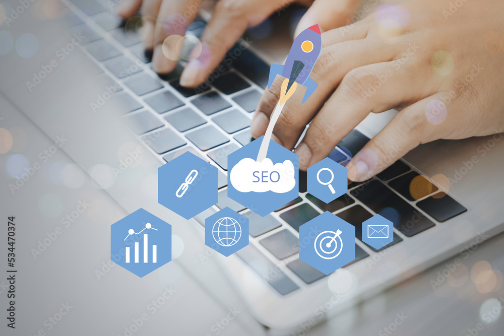 Business people using Laptop computer with SEO Search Engine Optimization concept. ranking traffic on website, internet technology for business company. Business people using Laptop computer with SEO Search Engine Optimization concept. ranking traffic on website, internet technology for business company.