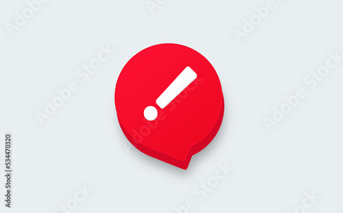 Warning message concept represented by exclamation mark icon. Exclamation 3d realistic symbol in circle.