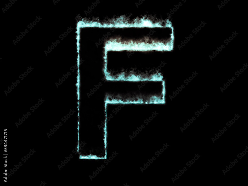 Neon flame letter F. Font outline ocean blue fire. Neon flame letter F. Font outline ocean blue fire.