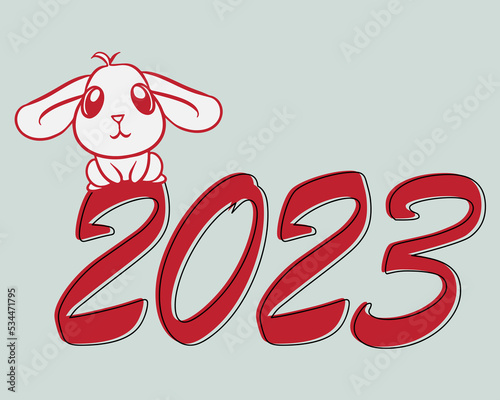 Merry Christmas and happy new year 2023 greeting card with rabbit 