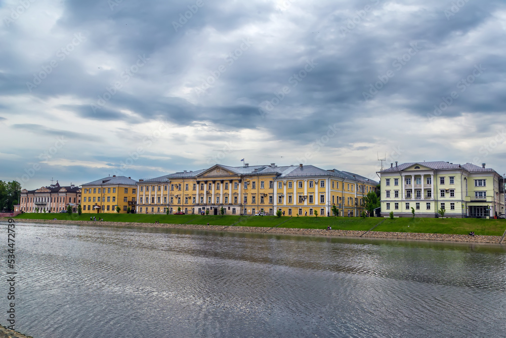 Embankment of the Vologda river in Vologda, Russia