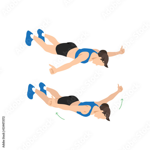 Woman doing Floor t raises exercise. Flat vector illustration isolated on white background