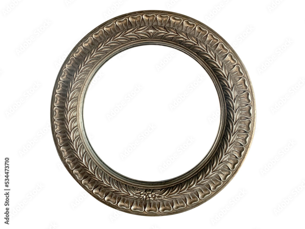 Metal frame ornamental mirror on seamless white background Metal frame ornamental mirror on seamless white background