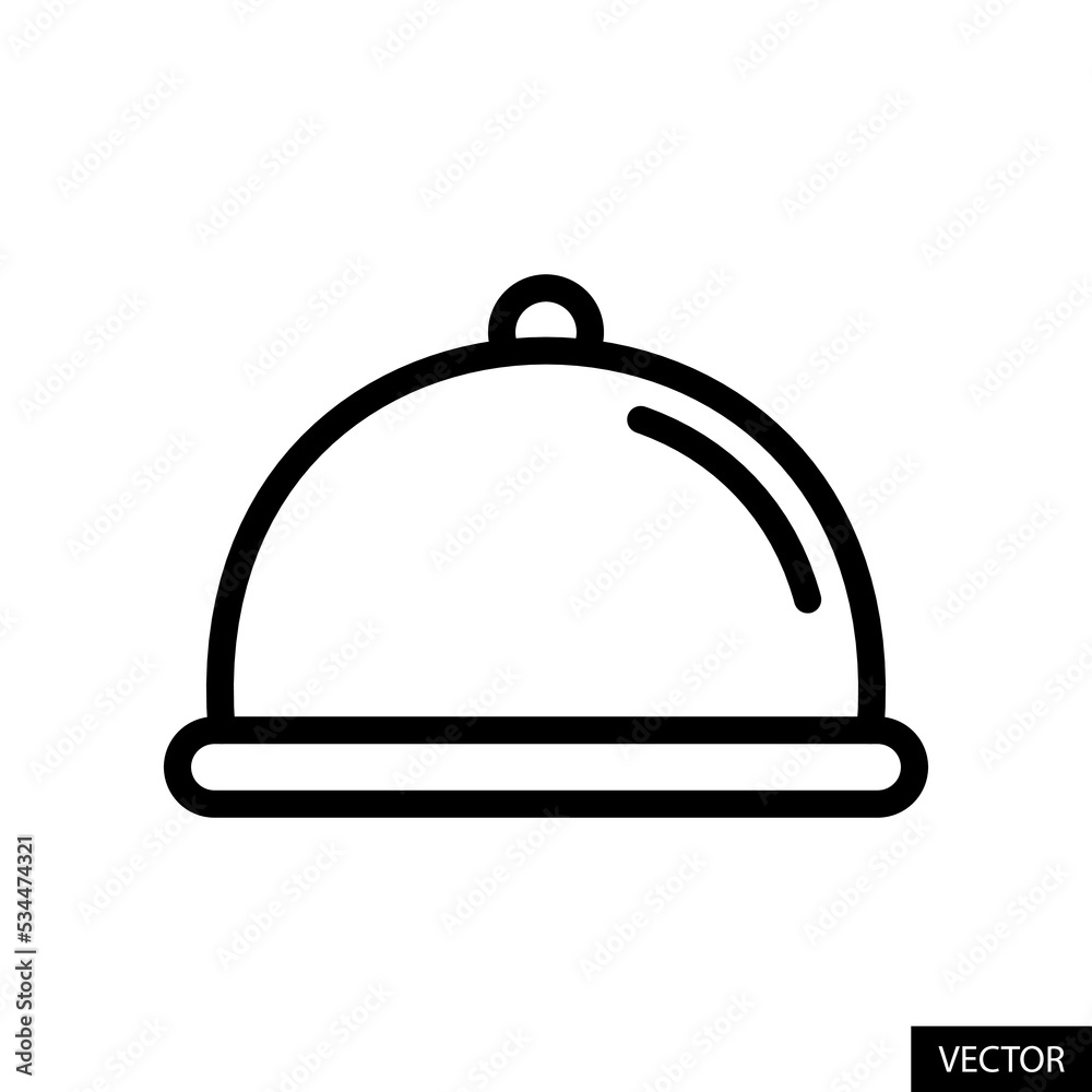Cloche, Tableware cover, Food tray vector icon in line style design for website, app, UI, isolated on white background. Editable stroke. Vector illustration. Cloche, Tableware cover, Food tray vector icon in line style design for website, app, UI, isolated on white background. Editable stroke. Vector illustration.