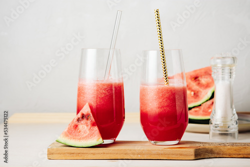 Two glasses of watermelon Agua fresca drink.