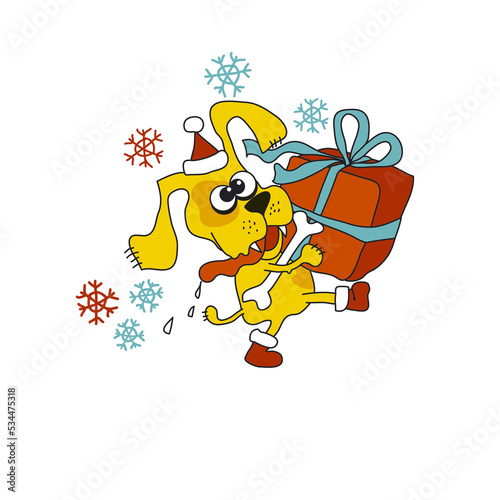 Yellow dog with huge Xmas g...