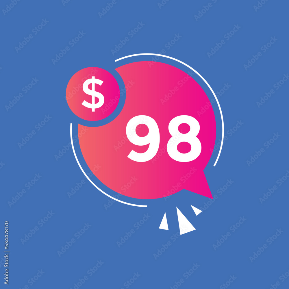 $98 USD Dollar Month sale promotion Banner. Special offer, 98 dollar month price tag, shop now button. Business or shopping promotion marketing concept
$98 USD Dollar Month sale promotion Banner. Special offer, 98 dollar month price tag, shop now button. Business or shopping promotion marketing concept