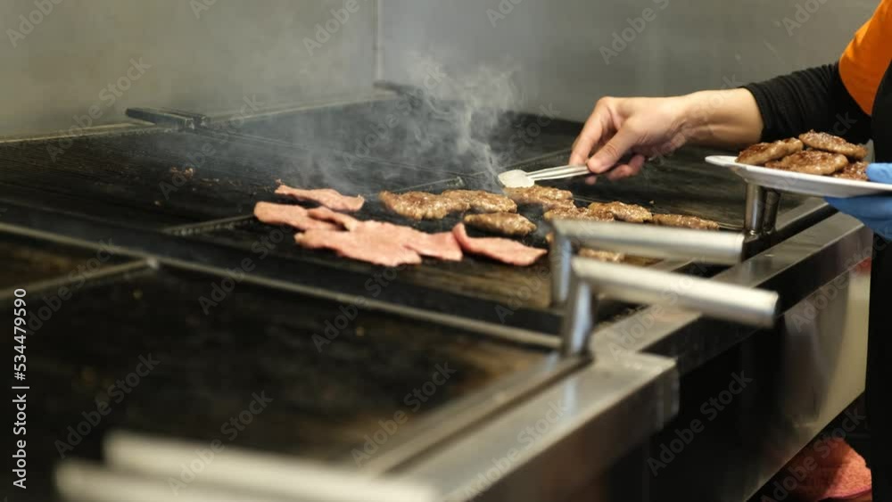 Cooking Cow Meatball Food on a Barbecue Wood Fire Cooking Cow Meatball Food on a Barbecue Wood Fire