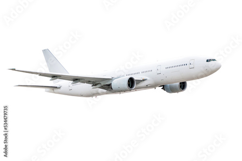 Wide body passenger airliner flying isolated on transparent background © Dushlik