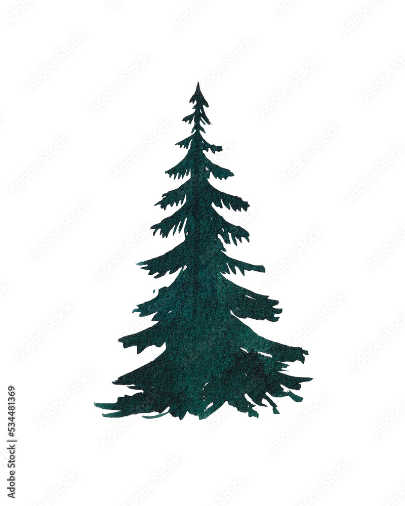 Obraz premium Watercolor Christmas tree. Hand drawn illustration..