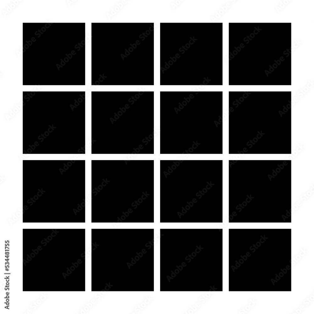 Black fill, no stroke. Square divided into sixteen, 16, parts. 4x4 grid