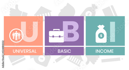 UBI - Universal Basic Income acronym. business concept background. vector illustration concept with keywords and icons. lettering illustration with icons for web banner, flyer, landing page