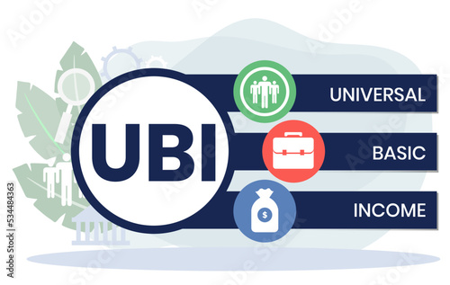 UBI - Universal Basic Income acronym. business concept background. vector illustration concept with keywords and icons. lettering illustration with icons for web banner, flyer, landing page photo