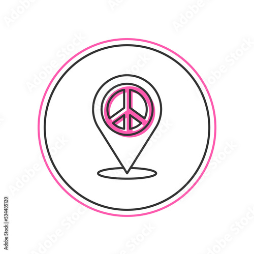 Filled outline Location peace icon isolated on white background. Hippie symbol of peace. Vector
