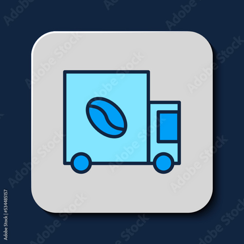 Filled outline Coffee street truck machine icon isolated on blue background. Delivery coffee. Vector
