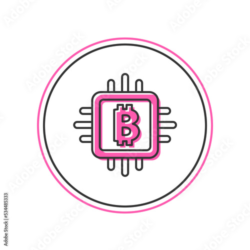 Filled outline CPU mining farm icon isolated on white background. Bitcoin sign inside processor. Cryptocurrency mining community. Digital money. Vector