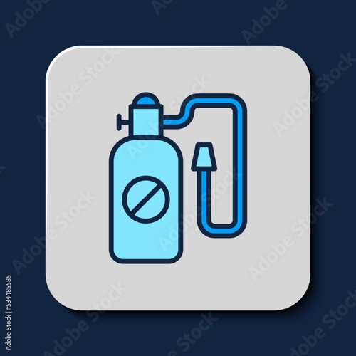 Filled outline Pressure sprayer for extermination of insects icon isolated on blue background. Pest control service. Disinfectant sprayer. Vector