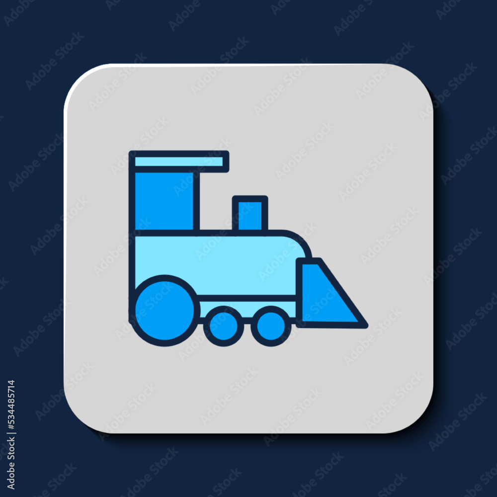 Filled outline Toy train icon isolated on blue background. Vector Filled outline Toy train icon isolated on blue background. Vector