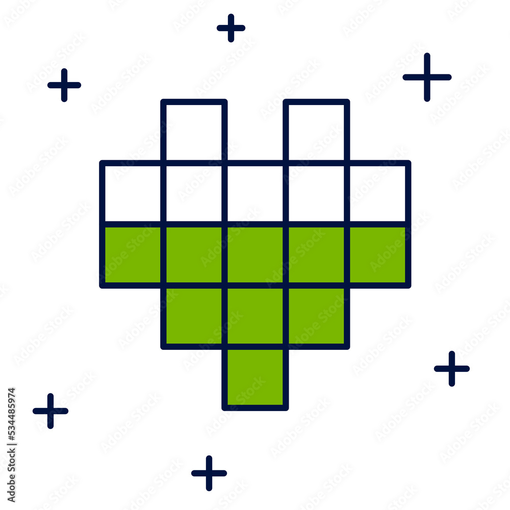 Fototapeta premium Filled outline Pixel hearts for game icon isolated on white background. Vector