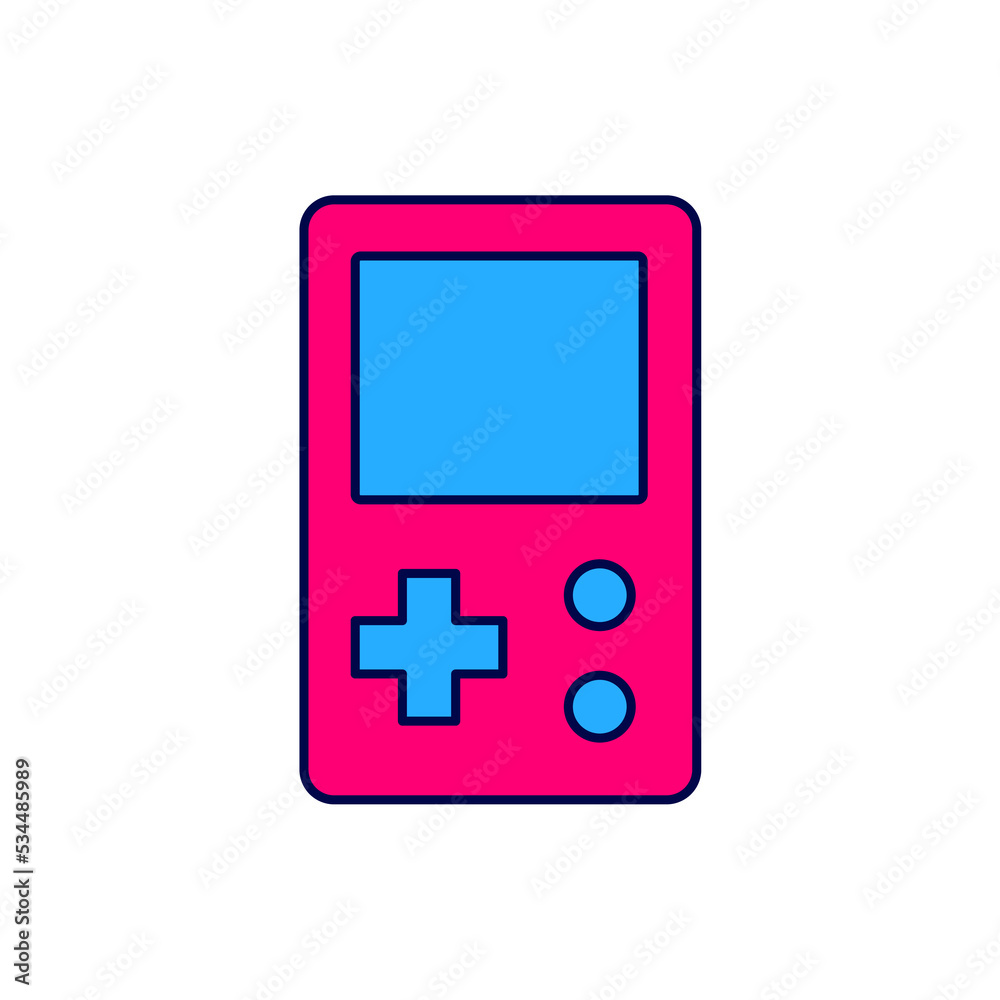 Filled outline Portable tetris electronic game icon isolated on white background. Vintage style pocket brick game. Interactive playing device. Vector Filled outline Portable tetris electronic game icon isolated on white background. Vintage style pocket brick game. Interactive playing device. Vector